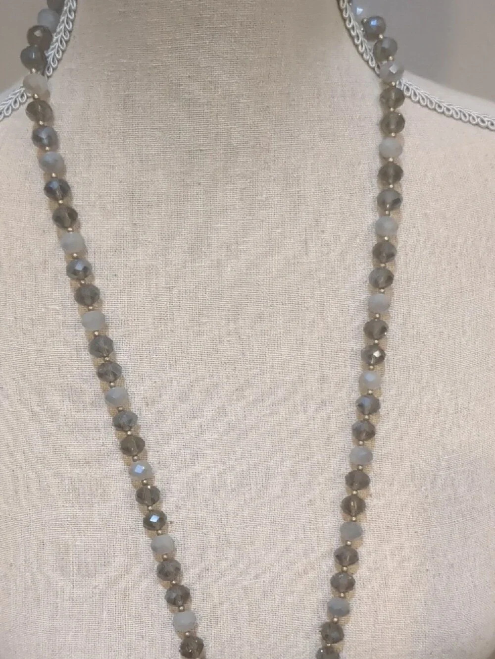 Crystal Teardrop Pendant Beaded Necklace - Clear and Gray